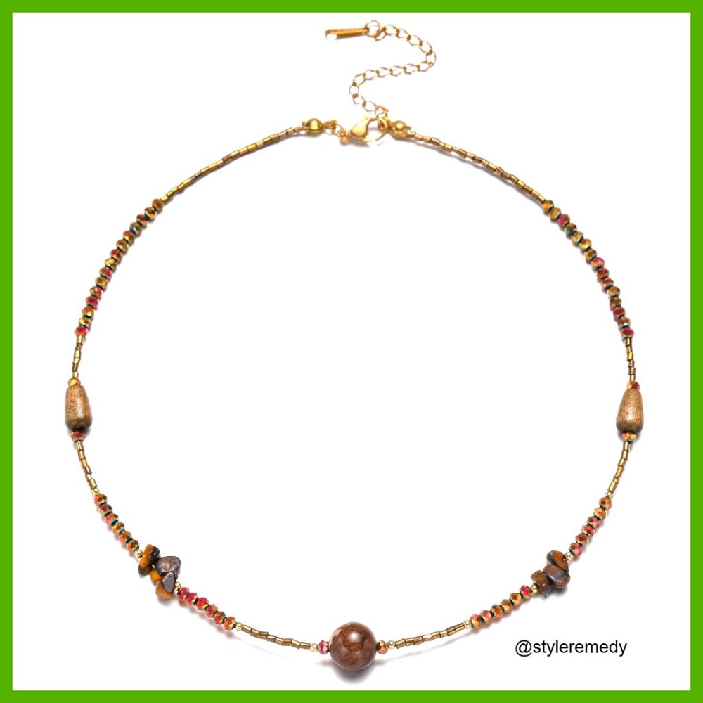 Crystal Beaded Choker Necklace Adjustable 16+2in Boho Summer Jewelry